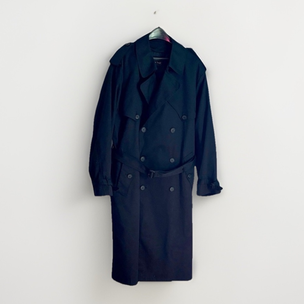 Towne by London Fog Black Trenchcoat Double Breasted Removable Liner Size 42 / L